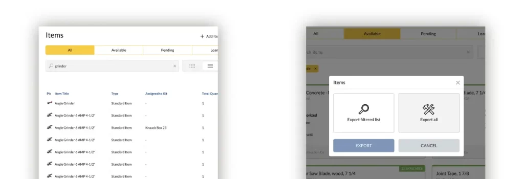 ShareMyToolbox new web portal search and export options. 